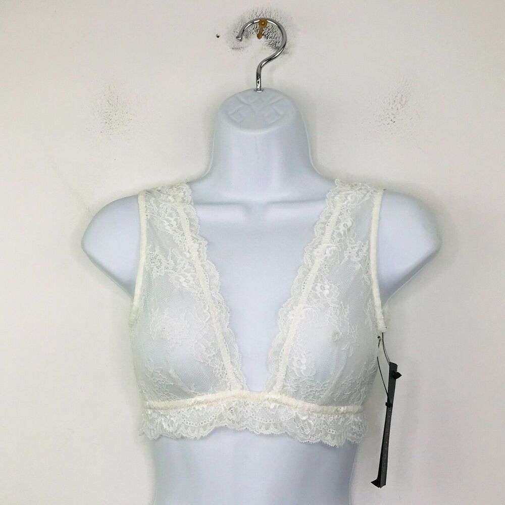 Olivaceous Women's Small Bralette White Sheer Lace Unpadded Plunge NWT CC29